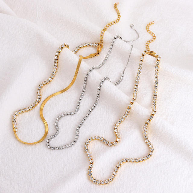 Hot sale tennis chain stainless steel necklace bracelet set