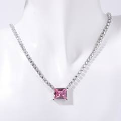 Delicate stainless steel tennis chain sweet color diamond necklace