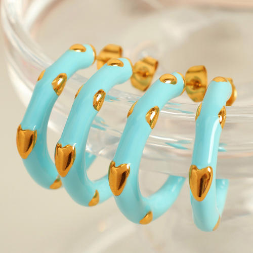 Sweet color enamel open hoop stainless steel earrings