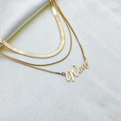 Three layer snake chain custom name stainless steel necklace