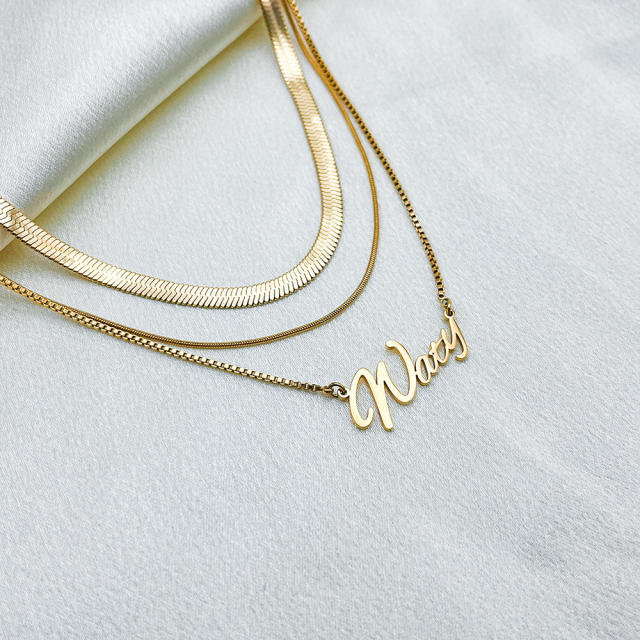 Three layer snake chain custom name stainless steel necklace