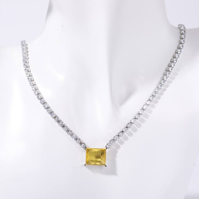 Delicate stainless steel tennis chain sweet color diamond necklace