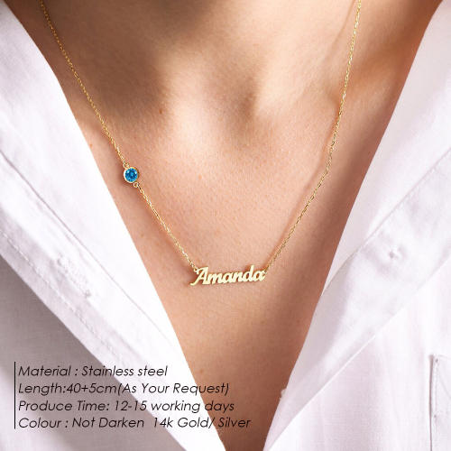 Dainty birthstone custom name stainless steel necklace