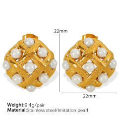 French trend square shape pearl bead stainless steel studs earrings