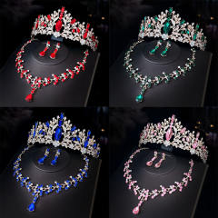 Delicate colorful rhinestone statement crown necklace set