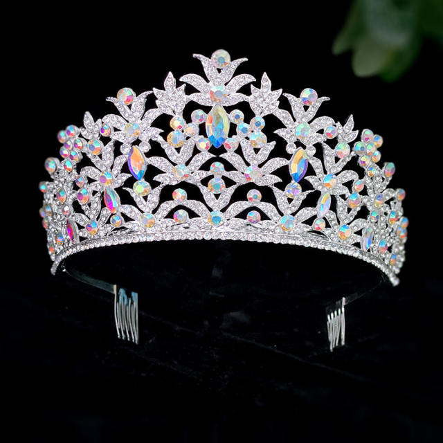 Gorgeous AB color crystal bridal hair crown with hair comb