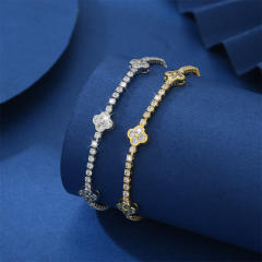Delicate diamond clover tennis chain women bracelet