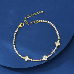 Delicate diamond clover tennis chain women bracelet