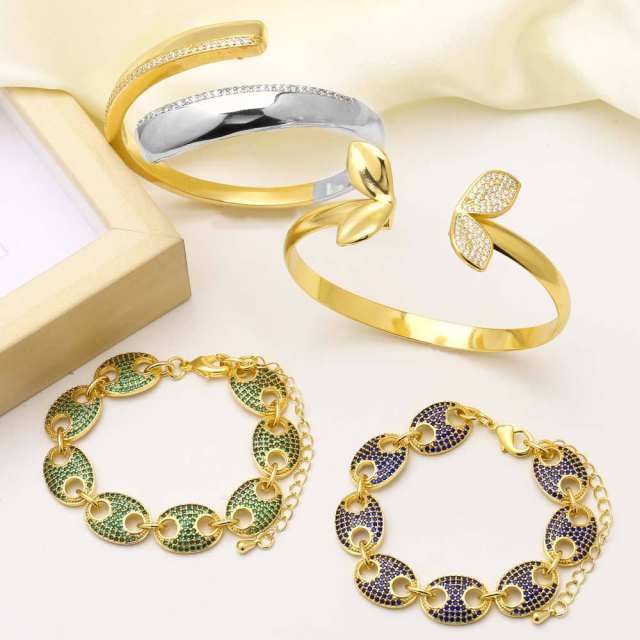 Luxury chunky gold plated copper coffee bean bracelet bangle