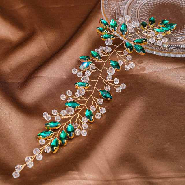 Delicate wedding party colorful rhinestone handmade hair vines
