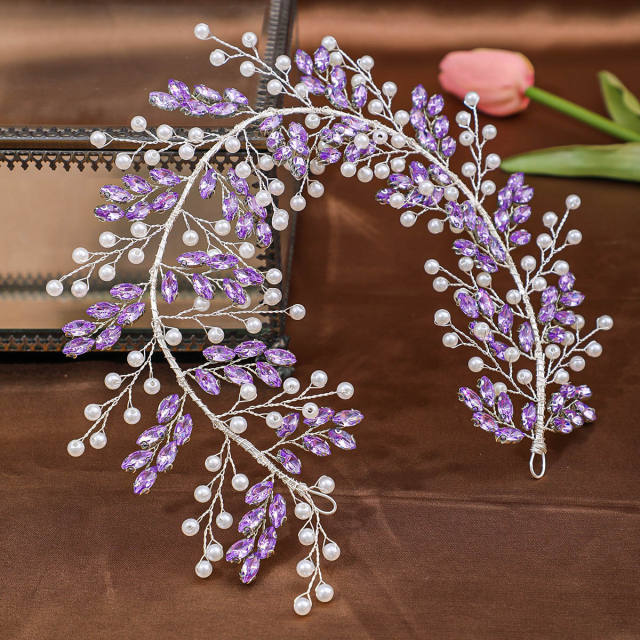 Hot sale popular delicate colorful rhinestone wedding hair vines