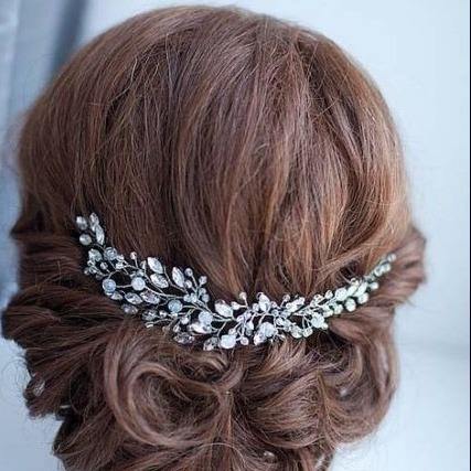 Delicate wedding party colorful rhinestone handmade hair vines