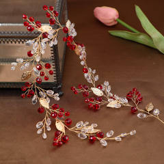 Sweet gold leaf colorful rhinestone wedding hair vines
