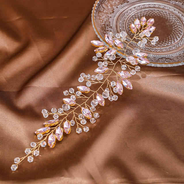Delicate wedding party colorful rhinestone handmade hair vines