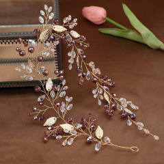Sweet gold leaf colorful rhinestone wedding hair vines