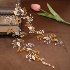 Sweet gold leaf colorful rhinestone wedding hair vines