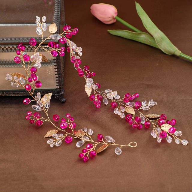 Sweet gold leaf colorful rhinestone wedding hair vines