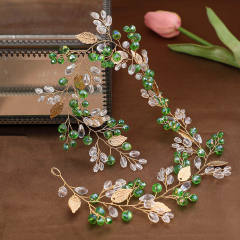 Sweet gold leaf colorful rhinestone wedding hair vines