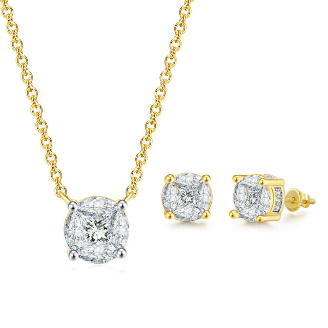 Classic easy match diamond gold plated copper necklace set