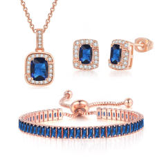 Delicate colorful cubic zircon tennis chain bracelet gold plated copper diamond necklace set