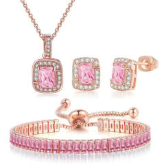 Delicate colorful cubic zircon tennis chain bracelet gold plated copper diamond necklace set
