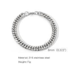 Elegant cuban link chain stainless steel bracelet for men