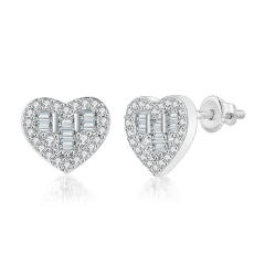 Concise diamond heart dainty copper necklace ear studs set