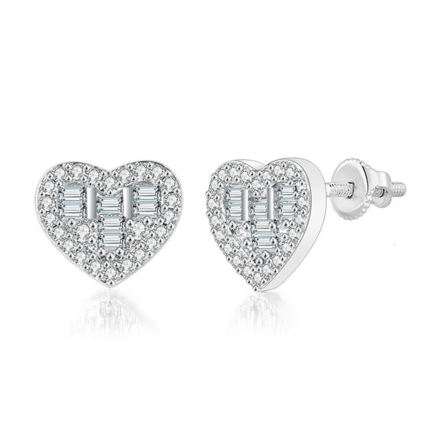 Concise diamond heart dainty copper necklace ear studs set