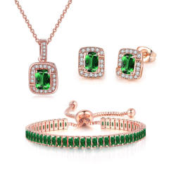 Delicate colorful cubic zircon tennis chain bracelet gold plated copper diamond necklace set