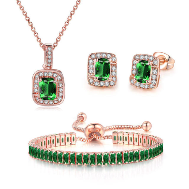 Delicate colorful cubic zircon tennis chain bracelet gold plated copper diamond necklace set