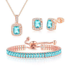 Delicate colorful cubic zircon tennis chain bracelet gold plated copper diamond necklace set