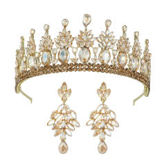 Baroque colorful rhinestone statement crown earrings set