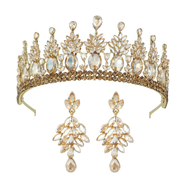 Baroque colorful rhinestone statement crown earrings set