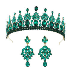 Baroque colorful rhinestone statement crown earrings set