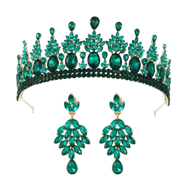 Baroque colorful rhinestone statement crown earrings set