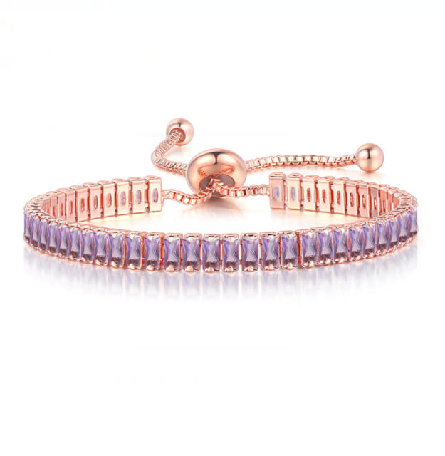 Delicate colorful cubic zircon tennis chain bracelet gold plated copper diamond necklace set