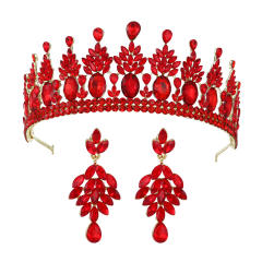 Baroque colorful rhinestone statement crown earrings set