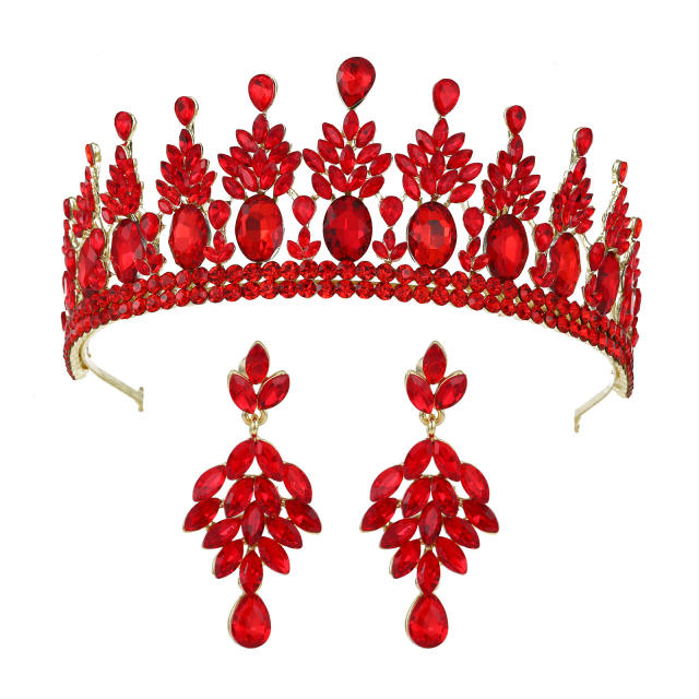 Baroque colorful rhinestone statement crown earrings set