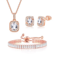 Delicate colorful cubic zircon tennis chain bracelet gold plated copper diamond necklace set