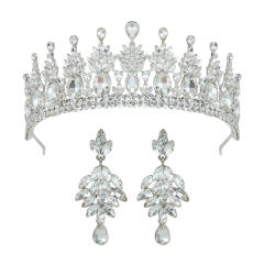 Baroque colorful rhinestone statement crown earrings set