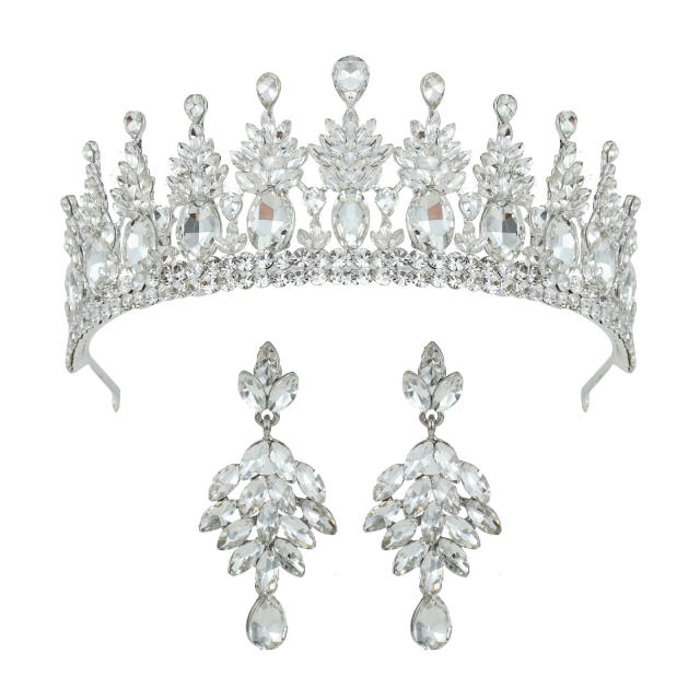 Baroque colorful rhinestone statement crown earrings set