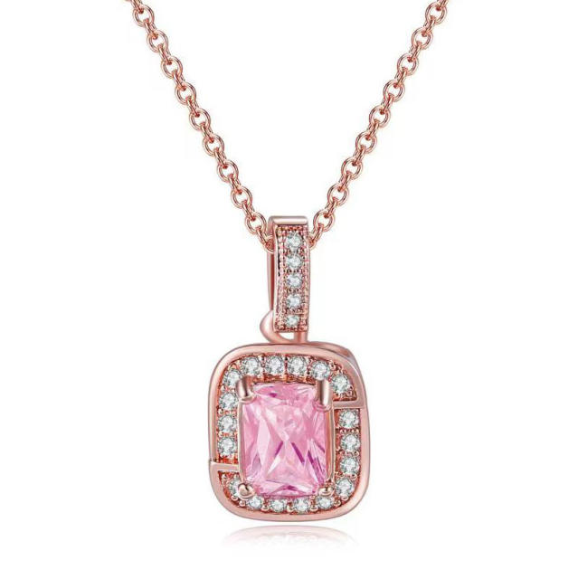 Delicate colorful cubic zircon tennis chain bracelet gold plated copper diamond necklace set