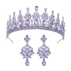 Baroque colorful rhinestone statement crown earrings set