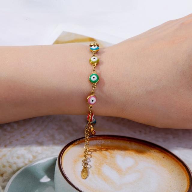 Boho colorful evil eye bead stainless steel card bracelet