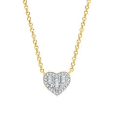 Concise diamond heart dainty copper necklace ear studs set