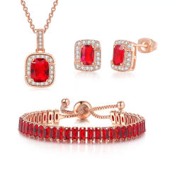 Delicate colorful cubic zircon tennis chain bracelet gold plated copper diamond necklace set