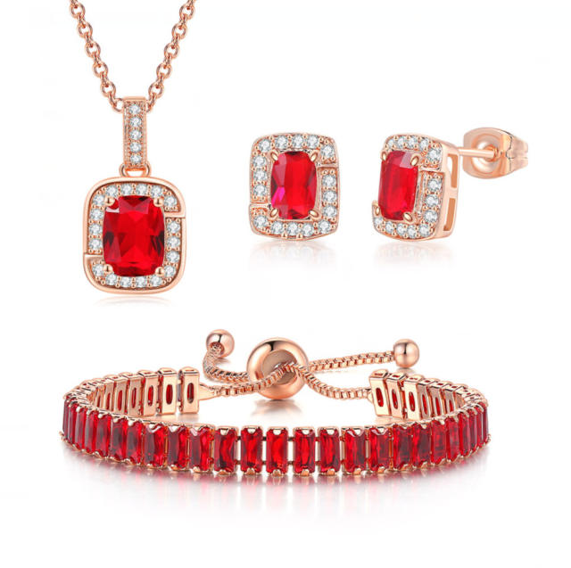 Delicate colorful cubic zircon tennis chain bracelet gold plated copper diamond necklace set