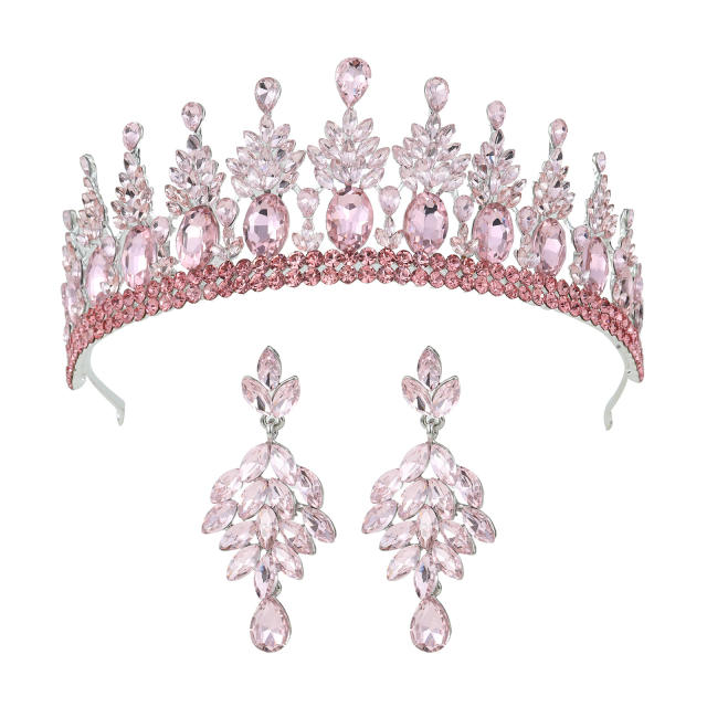 Baroque colorful rhinestone statement crown earrings set