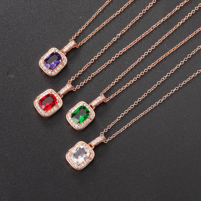 Delicate colorful cubic zircon tennis chain bracelet gold plated copper diamond necklace set