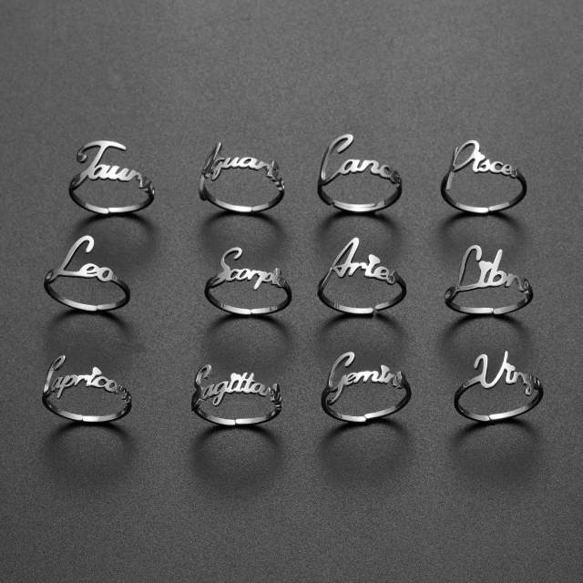 Concise zodiac stainless steel finger rings